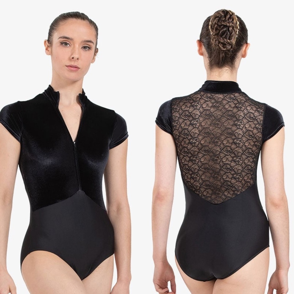 Ballet Rosa Womens Velour Front Zip Lace Back Leotard EU 38
